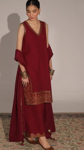 Bashash Maroon Outfit 3-Pc