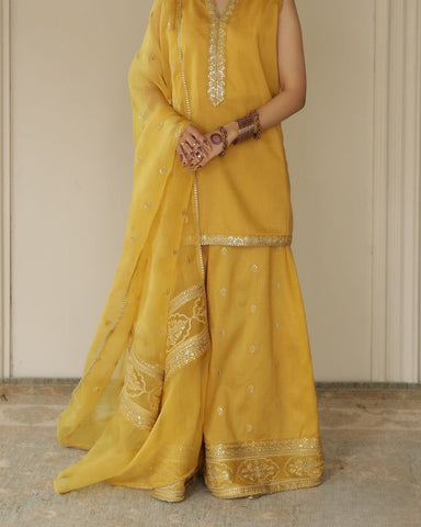 Royal Mustard Attire | 3-Piece Stitched Embroidered Outfit