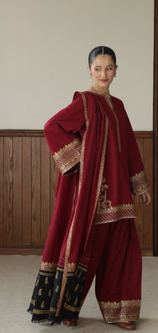 Elegant Red Meroon and Black Traditional Outfit