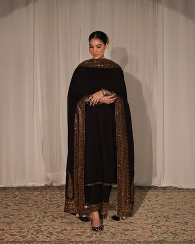 Royal Black Mystic | 3-Piece Stitched Embroidered Outfit