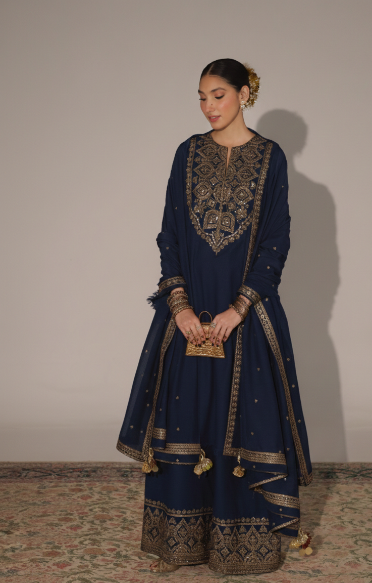 Bashash Blue | 3-piece stitched outfit