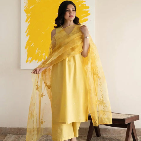 Mellow Yellow Full Sleeve 3-piece Stiched Dress