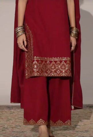 Bashash Maroon Outfit 3-Pc