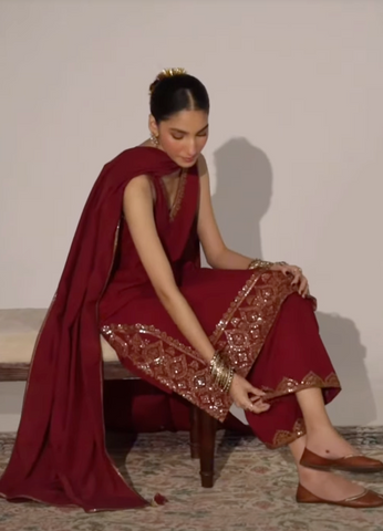 Bashash Maroon Outfit 3-Pc
