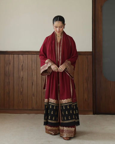 Elegant Red Meroon and Black Traditional Outfit