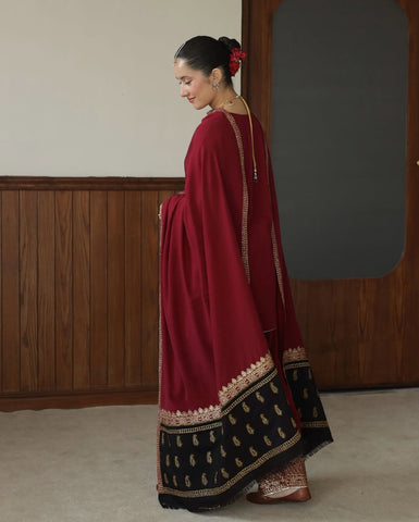 Elegant Red Meroon and Black Traditional Outfit