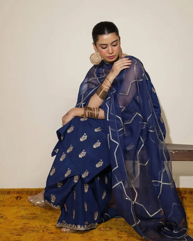 Cobalt blue 3 pc Stitched Dress