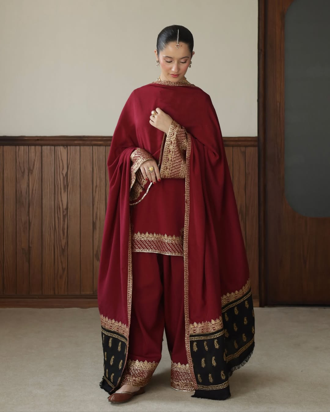 Elegant Red Meroon and Black Traditional Outfit